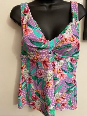 Lascana For Venus  Tropical Floral Pattern Tankini Swim Top Size 16